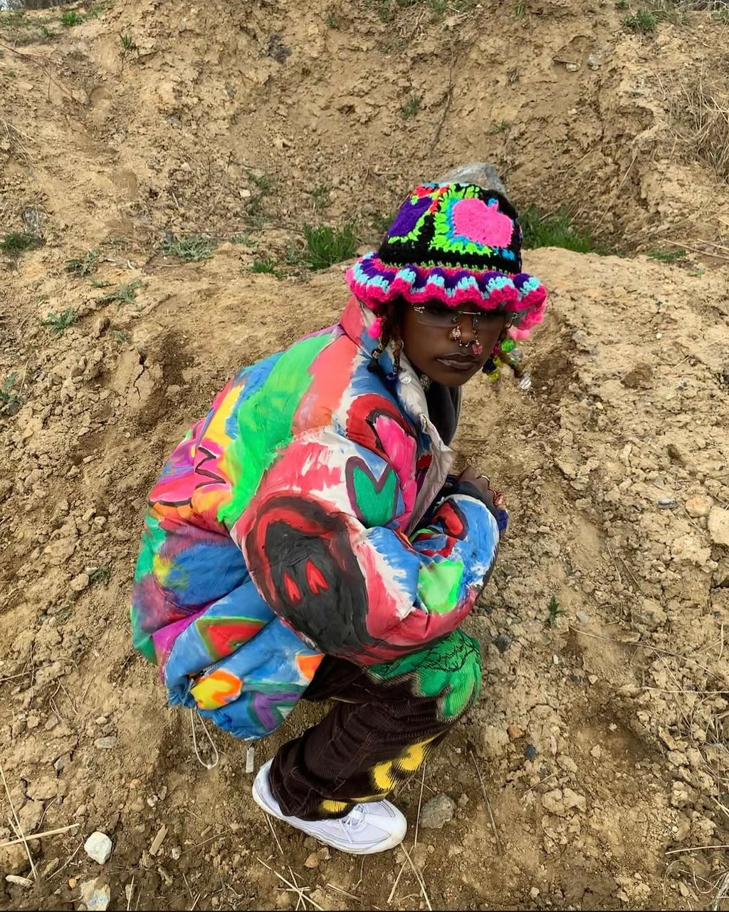 Crochet Neon Heart Bucket Hat
