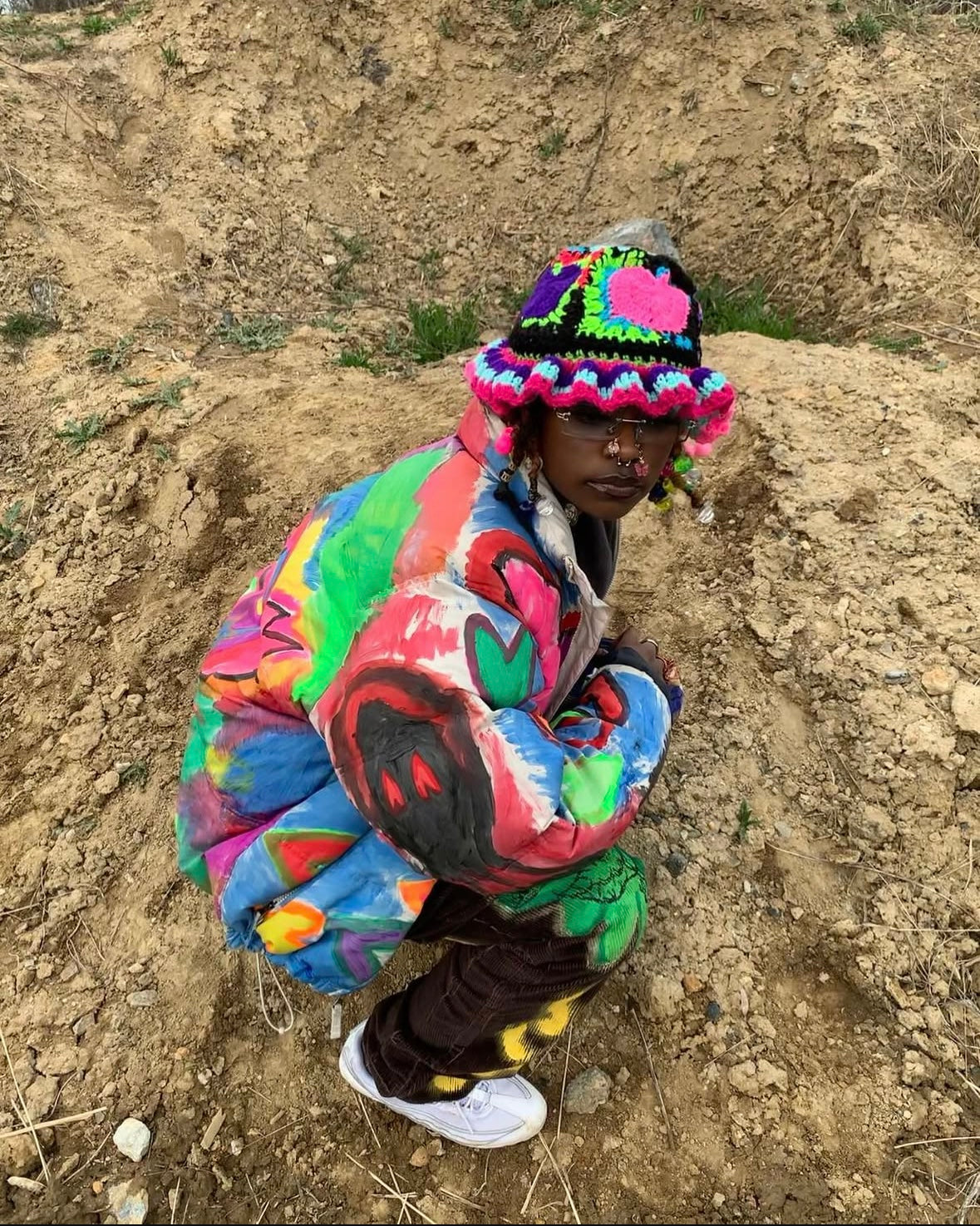 Crochet Neon Heart Bucket Hat