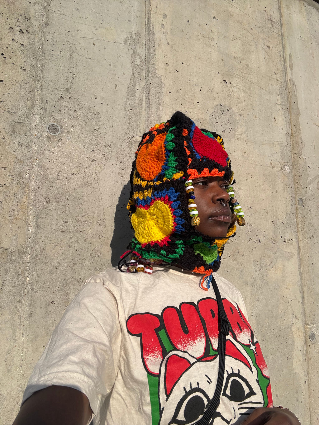 Crochet Primary Color Heart Ski Mask