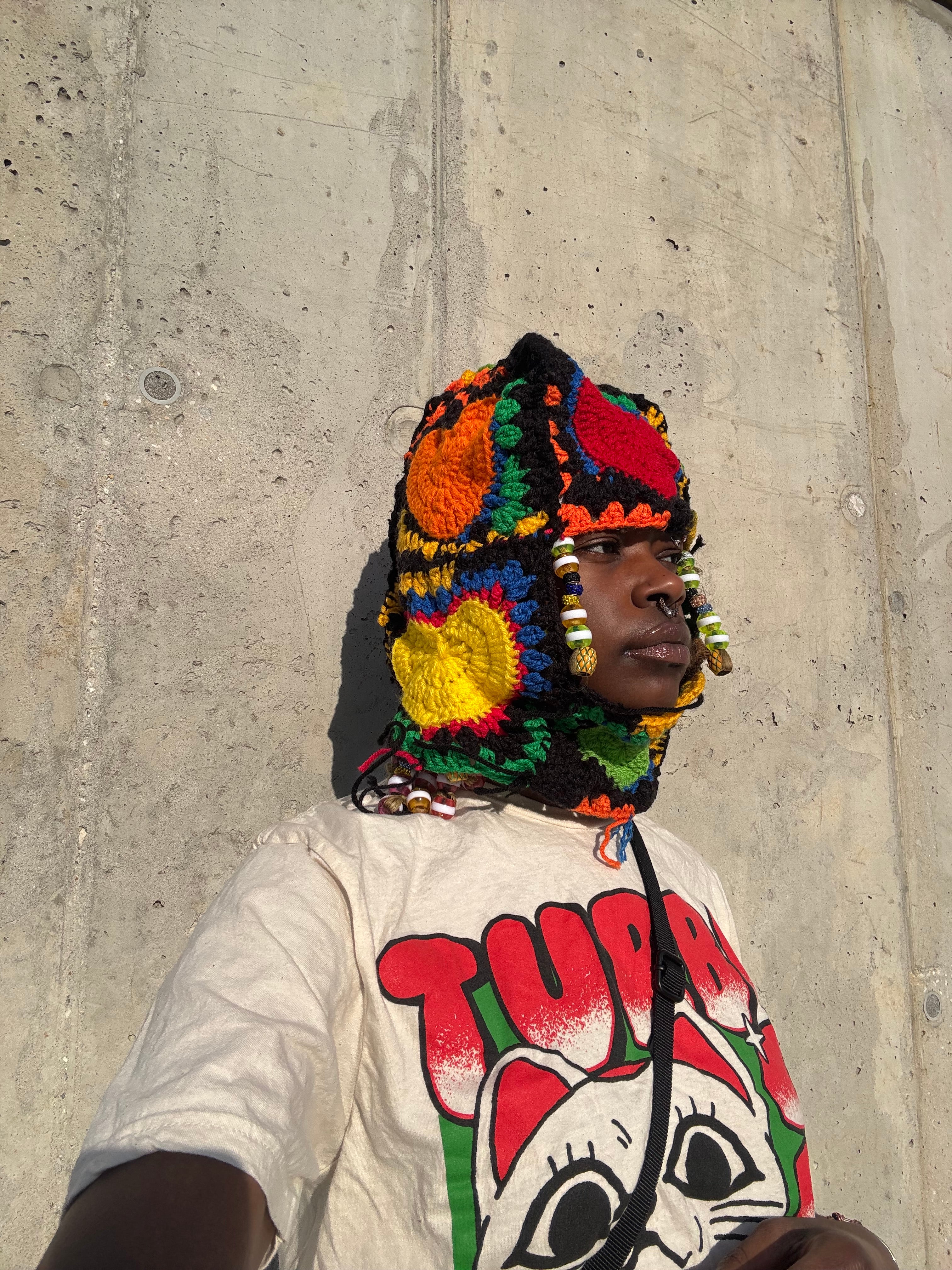 Crochet Primary Color Heart Ski Mask