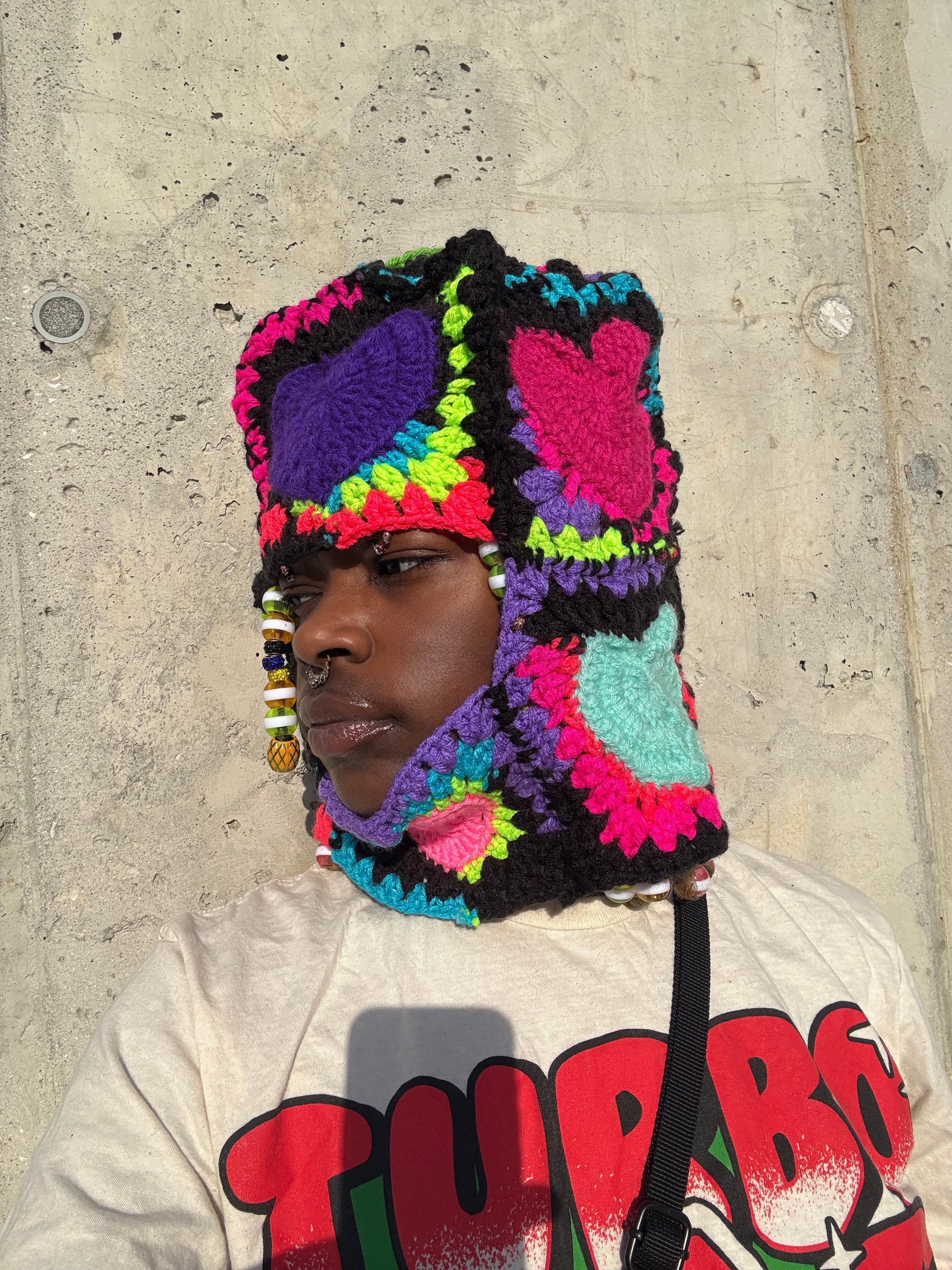 Crochet Heart Neon Ski Mask