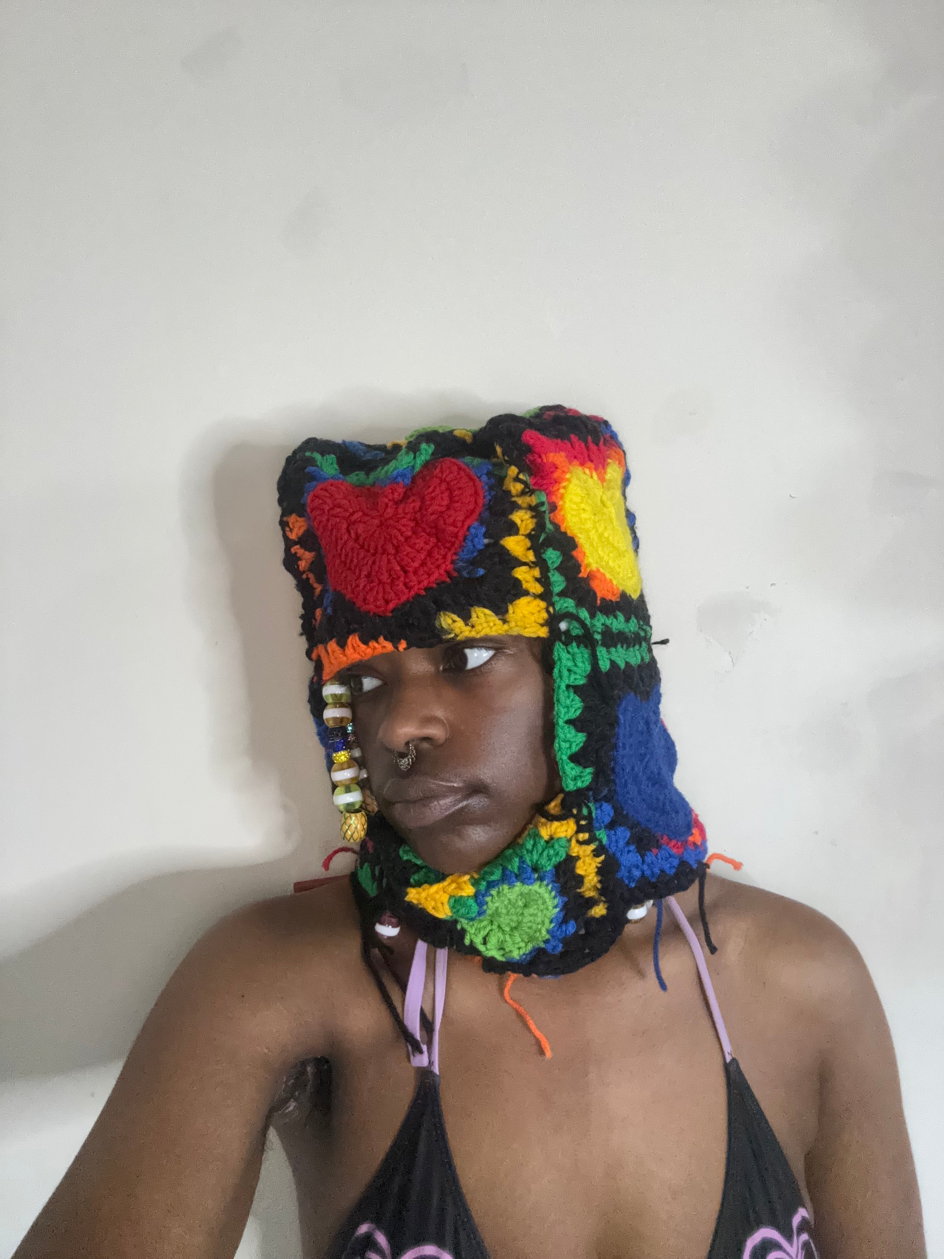 Crochet Primary Color Heart Ski Mask
