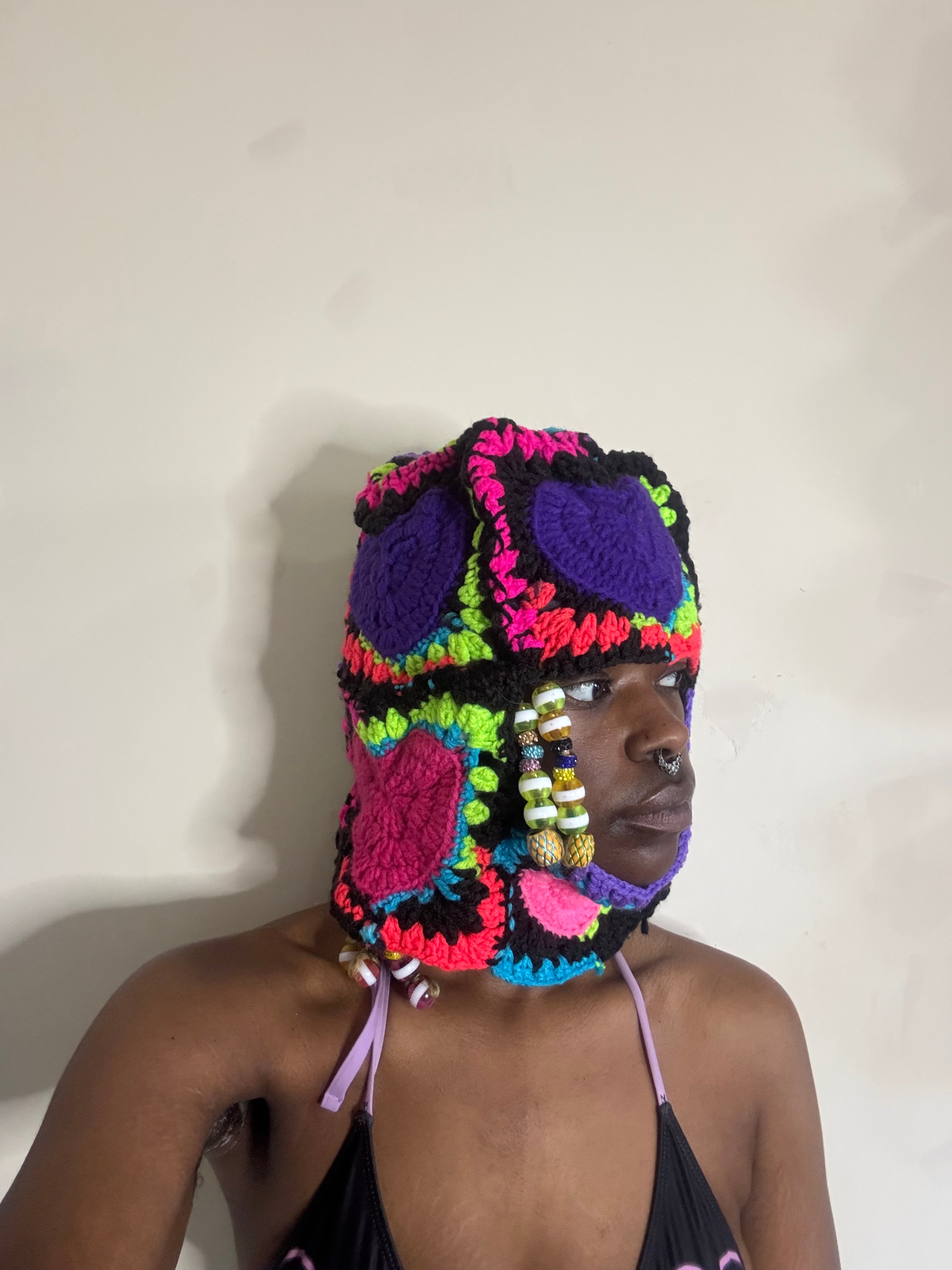 Crochet Heart Neon Ski Mask