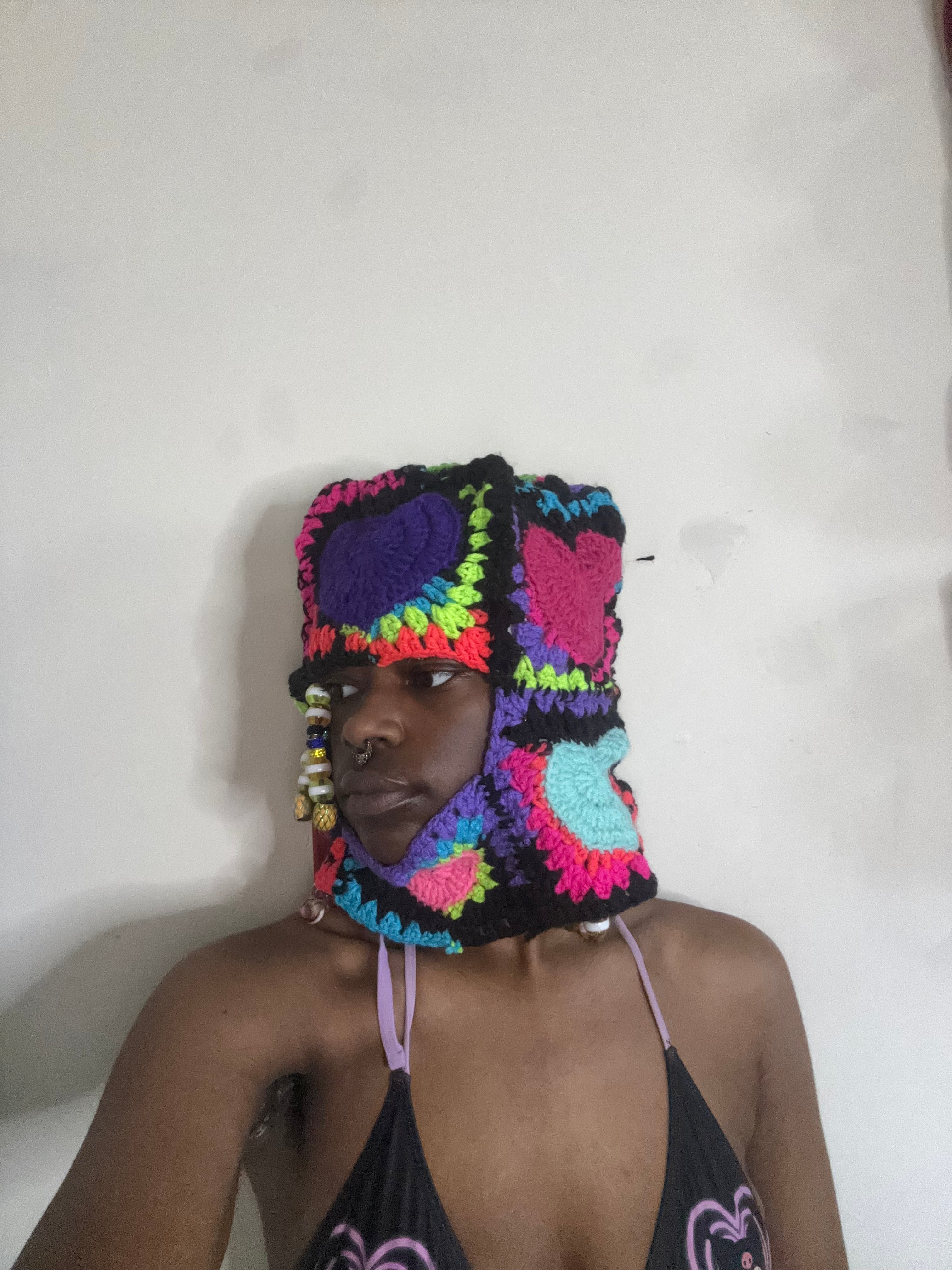 Crochet Heart Neon Ski Mask